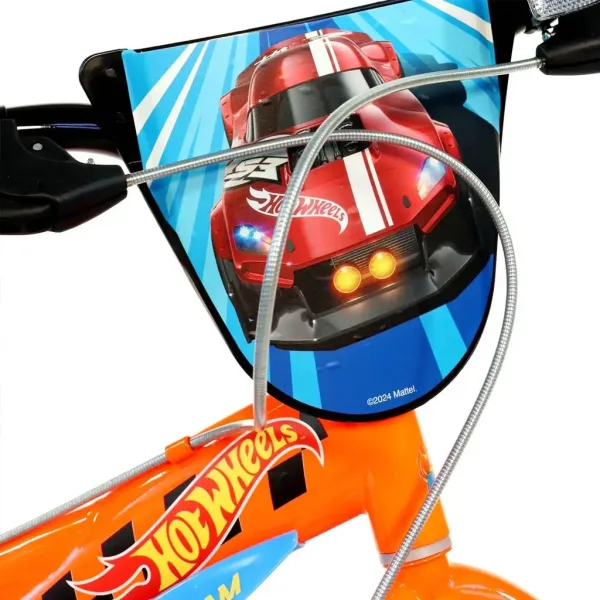 Bicicletă pentru copii Hot Wheels 14” cu suport pentru sticlă și roți ajutătoare, culoare portocaliu-negru – bicicletă Dino Bikes imaginea 4