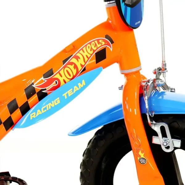Bicicletă pentru copii Hot Wheels de 12” cu suport pentru sticlă și roți ajutătoare, în culori portocaliu-negru – bicicletă Dino Bikes imaginea 4