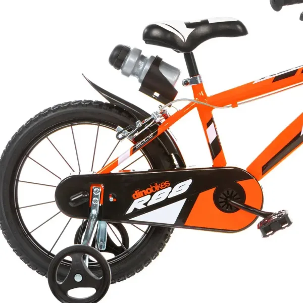 Bicicletă pentru copii R88 16” cu suport pentru bidon și roți ajutătoare, culoare portocaliu-negru – bicicletă Dino Bikes imaginea 2