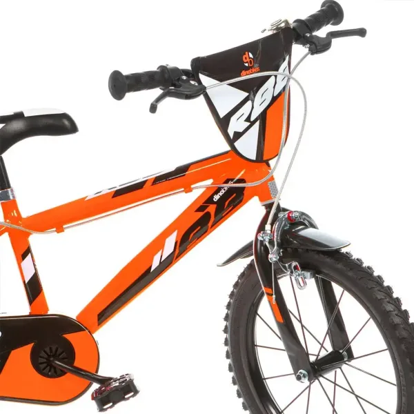 Bicicletă pentru copii R88 16” cu suport pentru bidon și roți ajutătoare, culoare portocaliu-negru – bicicletă Dino Bikes imaginea 3