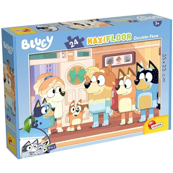 Bluey și prietenii săi 2 în 1 puzzle maxi de podea cu 24 de piese și carte de colorat 35x25cm - Lisciani imaginea 1
