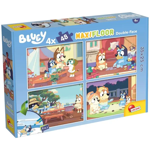 Bluey și prietenii săi 2 în 1 puzzle maxi pentru podea 4x48 piese și carte de colorat 35x25cm - Lisciani imaginea 1