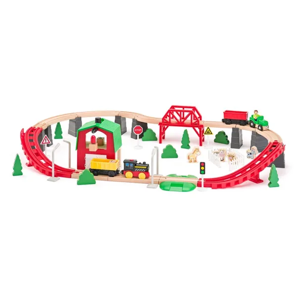 Cale ferată agricolă din lemn cu tren și alte accesorii, set de 60 de piese - Woodyland imaginea 2
