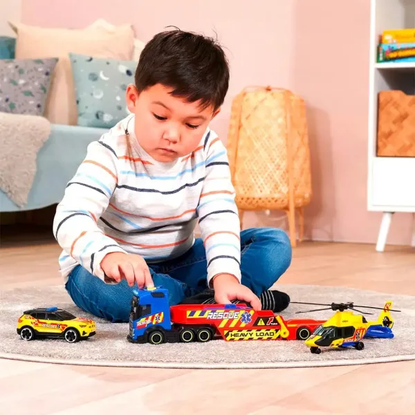 Camion de salvare cu elicopter și mașină - Dickie Toys imaginea 4