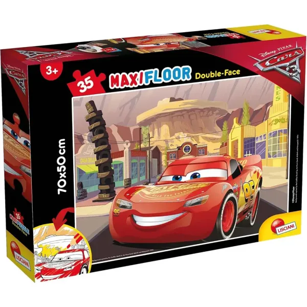 Cars 2 în 1 maxi puzzle de 35 piese și carte de colorat 70x50cm - Lisciani imaginea 1