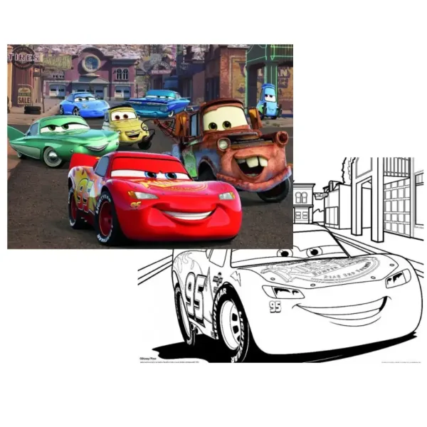 Cars 2 în 1 puzzle de 108 piese și carte de colorat 70x50cm - Lisciani imaginea 1