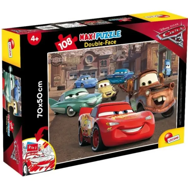 Cars 2 în 1 puzzle de 108 piese și carte de colorat 70x50cm - Lisciani imaginea 2