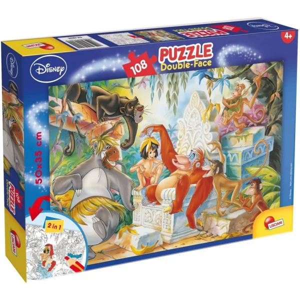 Carte de junglă 2 în 1 puzzle de 108 piese și carte de colorat 50x35cm - Lisciani imaginea 1
