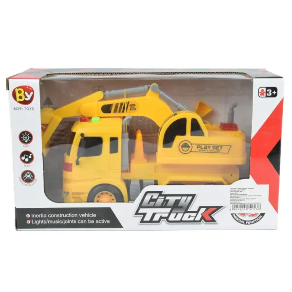 City Truck: Camion cu excavator cu lumina și sunet 20cm imaginea 6