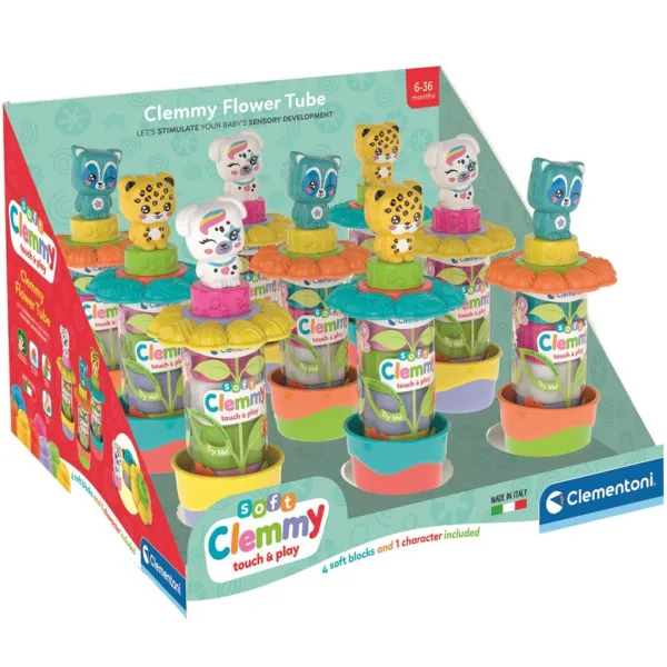 Clemmy: Blocuri moi colorate cu o figurină, în cutie cu flori, 1 buc. - Clementoni imaginea 1