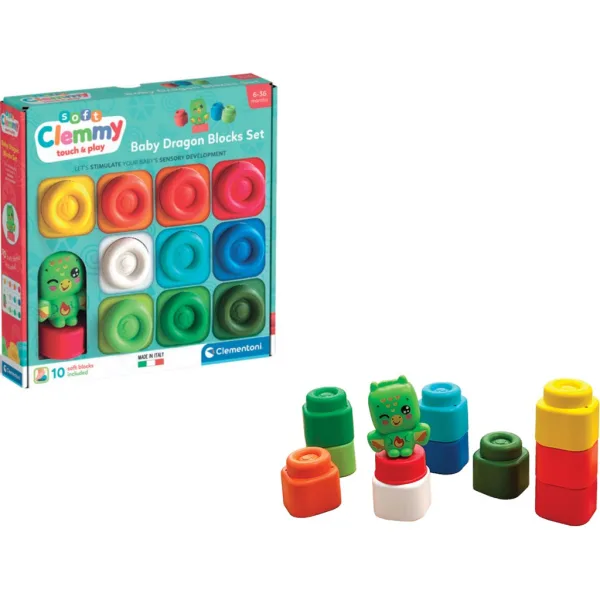 Clemmy: Set de 10 piese cu blocuri moi colorate și o figurină de dragon - Clementoni imaginea 1