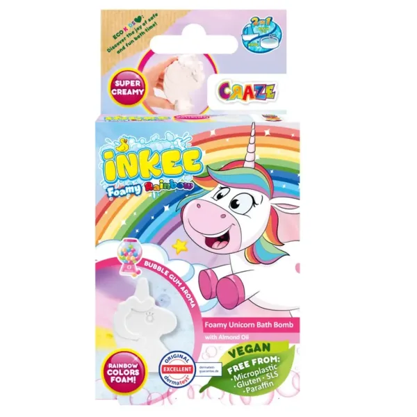 Craze Inkee: Bombă de baie vegană spumoasă cu unicorn imaginea 1