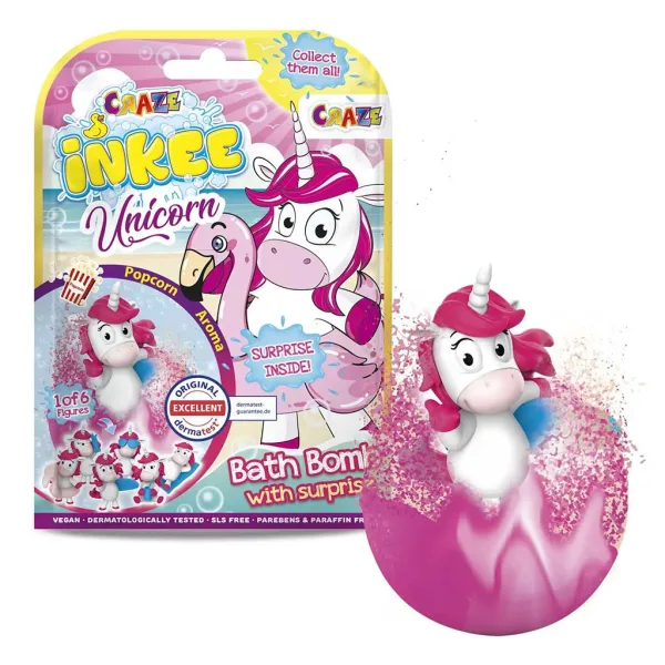 Craze Inkee: Pachet bilă de baie vegană cu unicorn, cu figură surpriză imaginea 1