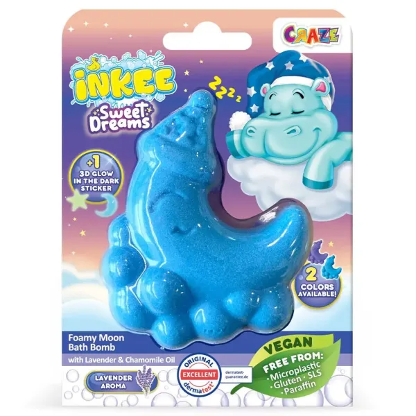 Craze Inkee: Vis de dulce vegan cu bombă de baie spumoasă în formă de lună. imaginea 2