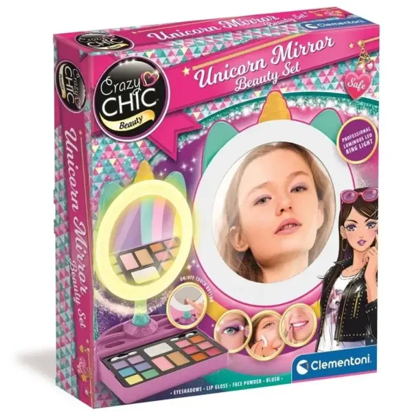 Crazy Chic: Oglindă de machiaj cu unicorn luminos - Clementoni imaginea 1