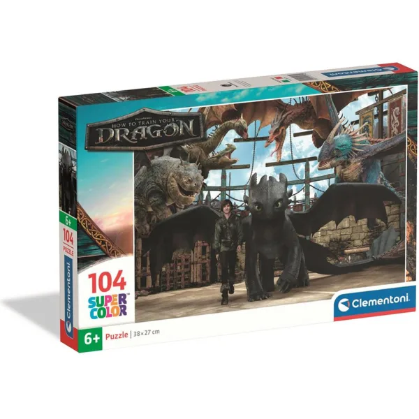 Cum să-ți dresezi dragonul Puzzle Super Color 104 piese - Clementoni imaginea 1