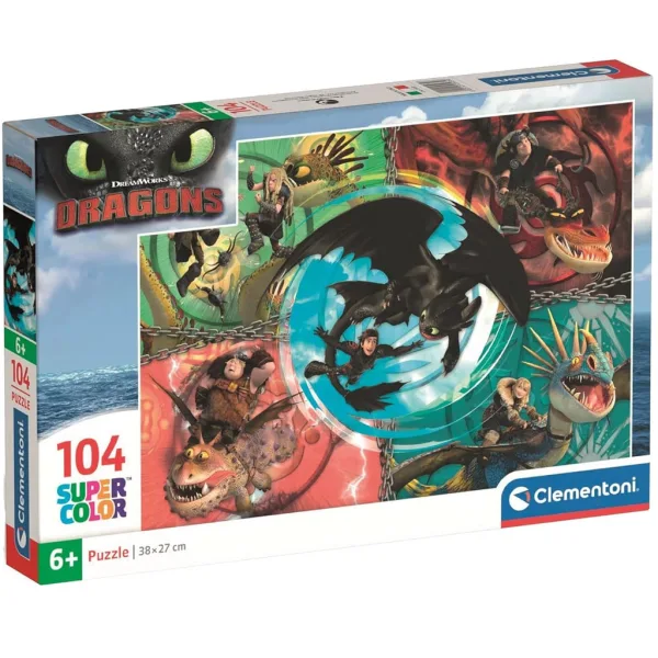 Cum să-ți dresezi dragonul puzzle Supercolor de 104 piese - Clementoni imaginea 1