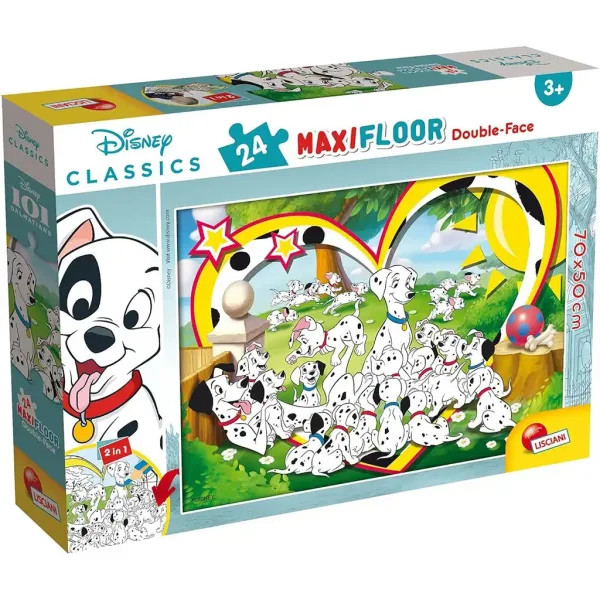 Disney 101 Dalmațieni 2 în 1 maxi puzzle cu 24 piese și carte de colorat 70x50cm - Lisciani imaginea 1
