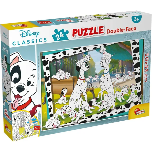 Disney 101 dalmațieni 2 în 1 puzzle de 24 piese și carte de colorat 50x35cm - Lisciani imaginea 1