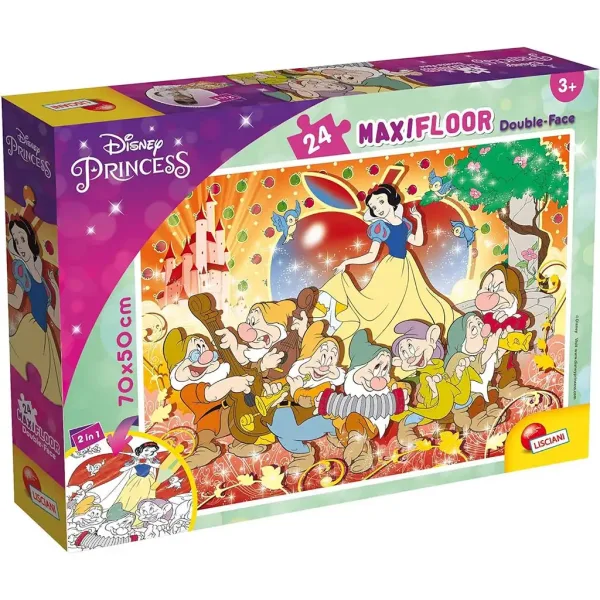 Disney Albă ca Zăpada 2 în 1 maxi puzzle cu 24 piese și carte de colorat 70x50cm - Lisciani imaginea 1