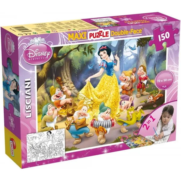 Disney Albă ca Zăpada 2 în 1 maxi puzzle de 150 piese și carte de colorat 70x50cm - Lisciani imaginea 1