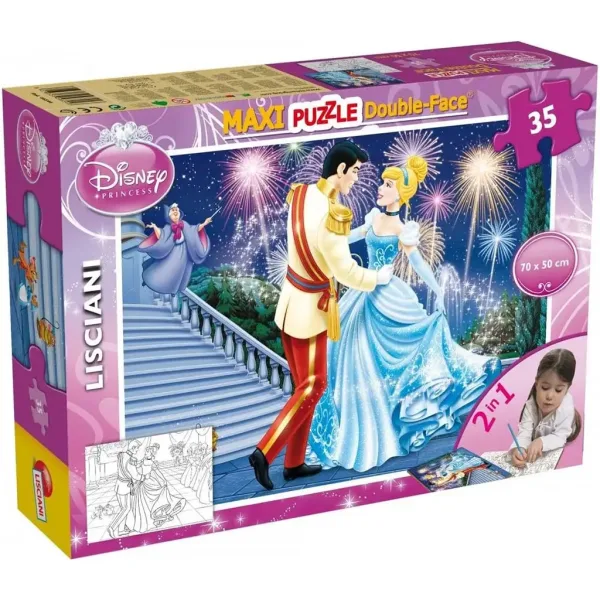 Disney Cenușăreasa 2 în 1 puzzle maxi cu 35 piese și carte de colorat 70x50cm - Lisciani imaginea 1