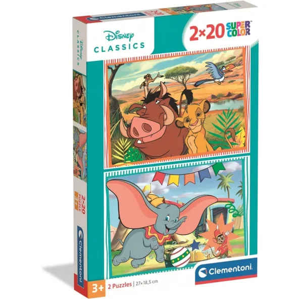 Disney Clasice, Regele Leu și Dumbo – puzzle Supercolor 2 x 20 de piese - Clementoni
