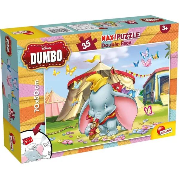 Disney Dumbo 2 în 1 puzzle maxi cu 35 piese și carte de colorat 70x50cm - Lisciani imaginea 1
