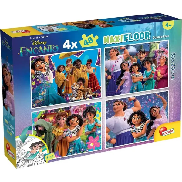 Disney Encanto 2 în 1 maxi puzzle 4x48 piese și carte de colorat 35x25cm - Lisciani imaginea 1