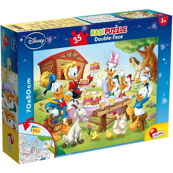 Disney Familia lui Donald Duck 2 în 1 maxi puzzle cu 35 piese și carte de colorat 70x50cm - Lisciani imaginea 1