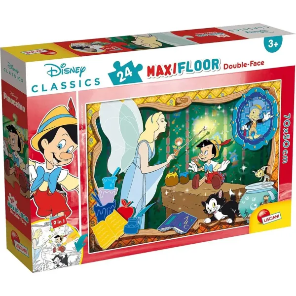 Disney Pinocchio 2 în 1 maxi puzzle de 24 de piese și carte de colorat 70x50cm - Lisciani imaginea 1