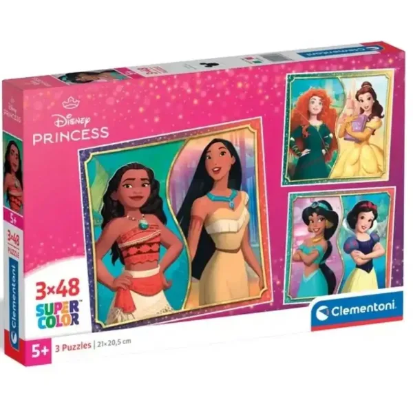 Disney+Prințese Supercolor 3x48 bucăți puzzle - Clementoni imaginea 1