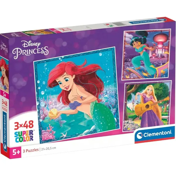 Disney Prințese puzzle Supercolor de 3x48 piese - Clementoni imaginea 1