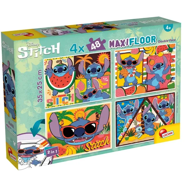 Disney Stitch 2 în 1 maxi puzzle 4x48 piese și carte de colorat 35x25cm - Lisciani imaginea 1
