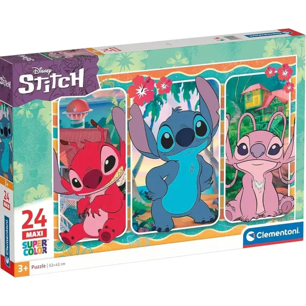 Disney+Stitch puzzle maxi supercolor 24 piese - Clementoni imaginea 1