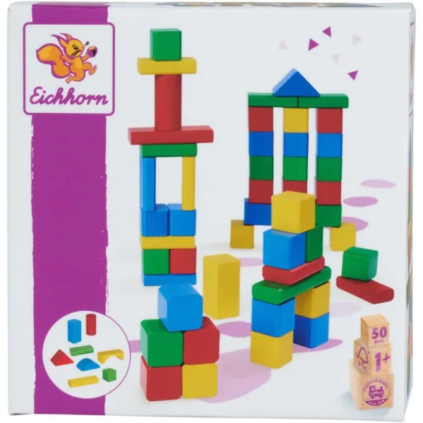 Eichhorn: Set de 50 de cuburi din lemn colorate - Simba Toys imaginea 1