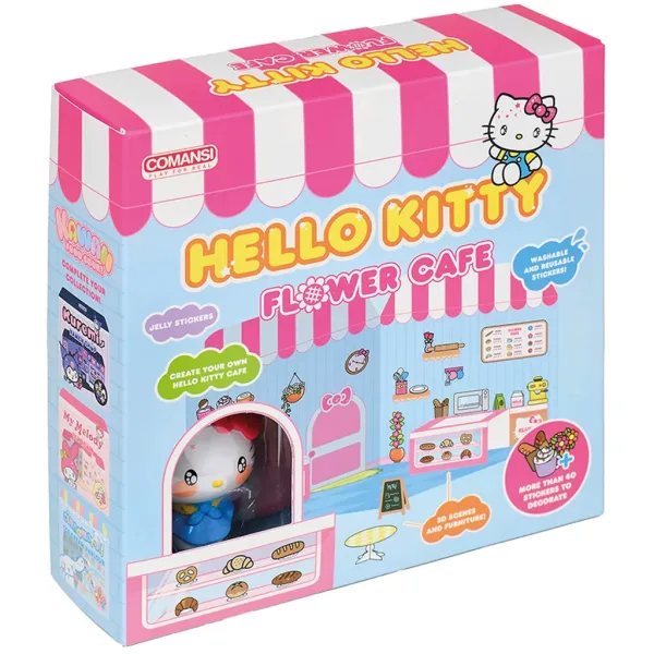 Figurină Hello Kitty Flower Café cu casă decorabilă cu abțibilduri - Comansi imaginea 1