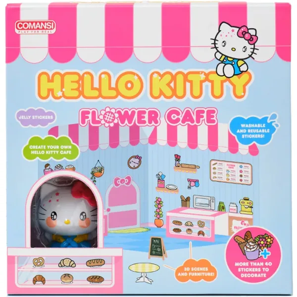 Figurină Hello Kitty Flower Café cu casă decorabilă cu abțibilduri - Comansi imaginea 2