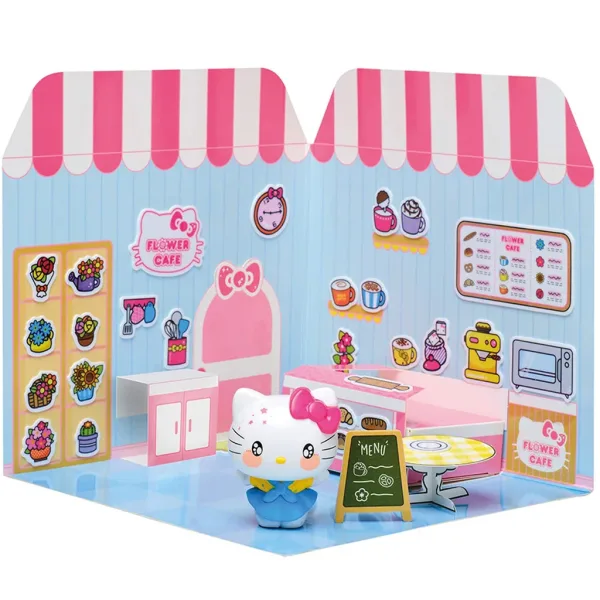 Figurină Hello Kitty Flower Café cu casă decorabilă cu abțibilduri - Comansi imaginea 3