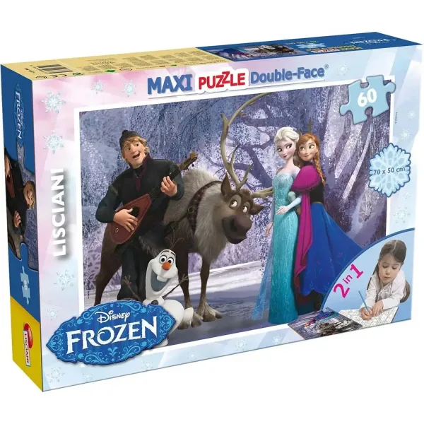 Frozen Distracție și muzică 2 în 1 maxi puzzle de 60 piese și carte de colorat 70x50cm - Lisciani imaginea 1