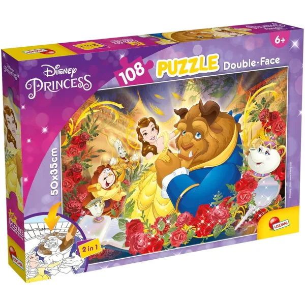 Frumoasa și Bestia 2 în 1 puzzle de 108 piese și carte de colorat 50x35cm - Lisciani imaginea 1