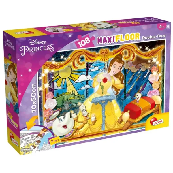 Frumoasa și Bestia Belle 2 în 1 puzzle cu 108 piese și carte de colorat 70x50cm - Lisciani imaginea 1