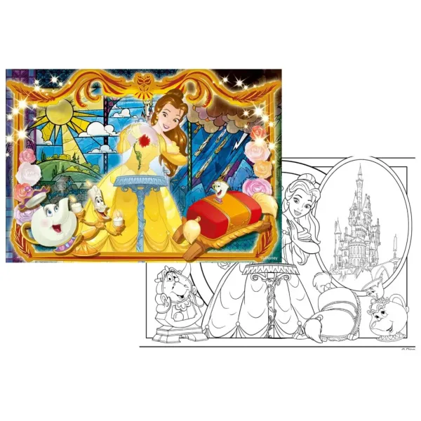 Frumoasa și Bestia Belle 2 în 1 puzzle cu 108 piese și carte de colorat 70x50cm - Lisciani imaginea 2