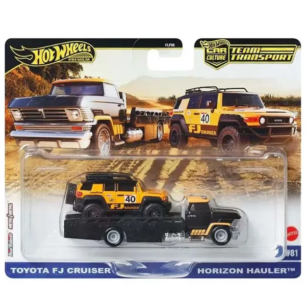 Hot Wheels: Horizon Hauler transportor auto premium și mini mașinuță Toyota FJ Cruiser 1/64 - Mattel imaginea 1