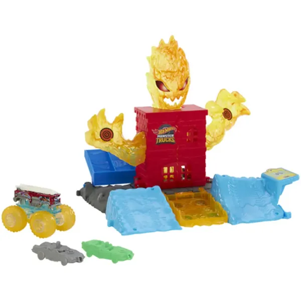 Hot Wheels: Monster Trucks Power Smashers set de pistă cu monstru de foc - Mattel imaginea 2