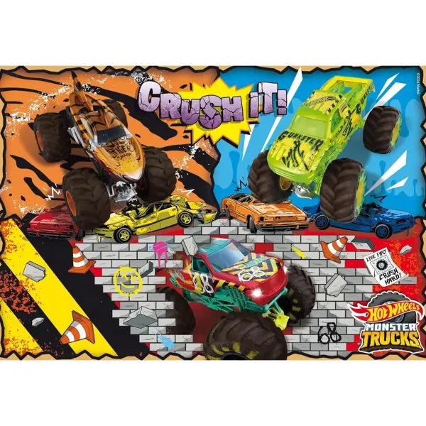 Hot Wheels Monster trucks 2 x puzzle maxi de podea cu 60 de piese, 50x35cm - Lisciani imaginea 2