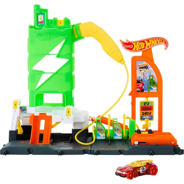 Hot Wheels: Stație de încărcare oraș set de pistă cu 1 mașinuță - Mattel imaginea 6
