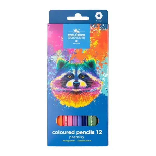 ICO: Koh-I-Noor 3552 Creioane colorate hexagonale în cutie cu raton, set de 12 bucăți imaginea 1
