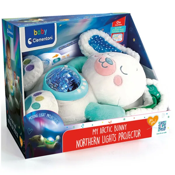 Iepuraș de pluș cu proiector de aurore boreale - Clementoni baby imaginea 1