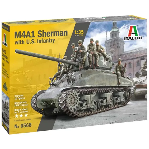 Italeri 1/35 M4A1 SHERMAN machetă de tanc cu echipaj american imaginea 9
